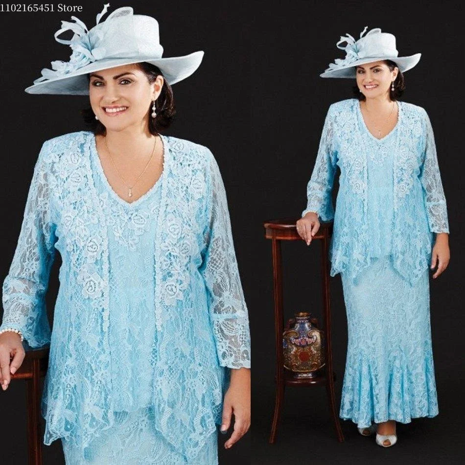 Robes de mère de la mariée en dentelle grande taille, robe de soirée de mariage, robe de soirée d'invité, veste trempée, grande taille