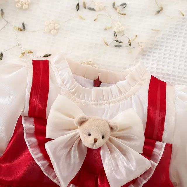 Robe de princesse à manches longues avec nœud pour petite fille, vêtements doux pour enfants de 0 à 3 ans, nouvelle collection printemps automne – Image 6