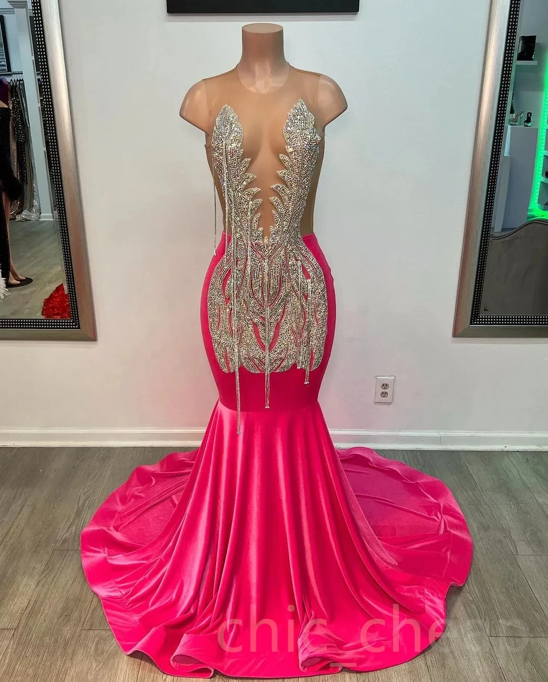 Robe de Rhrouge afro-américaine pour filles noires, sirène, velours pur, perlée, robes de soirée, robe personnalisée, 123