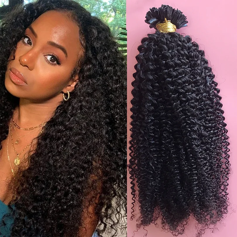 Keratin Human Fusion Hair U Tip Machine Made Remy Afro Kinky Curly Malaysian Hair Extensions 100 Strands For Black Women