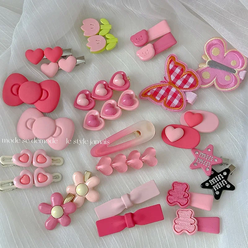 Épingle à cheveux rose pour bébé fille, 2/3 pièces, nœud étoile mignon, fleur, cœur, pinces à cheveux pour bébé fille, frange Kawaii, Clip latéral, accessoires pour cheveux de bébé
