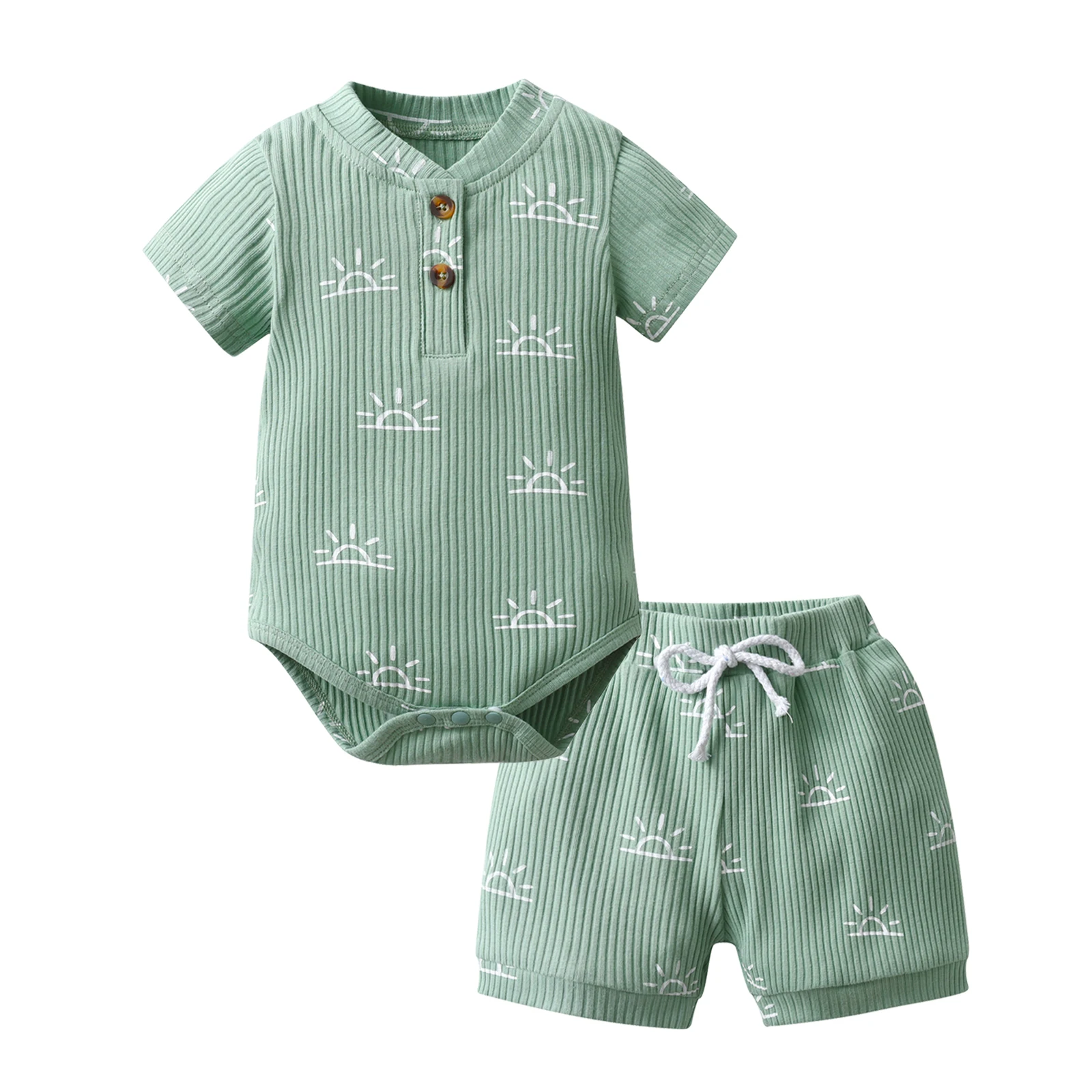 Ensemble de vêtements décontractés pour nouveau-né garçon, 2 pièces, manches courtes, col en v, barboteuse, haut + Short, tenue de maison