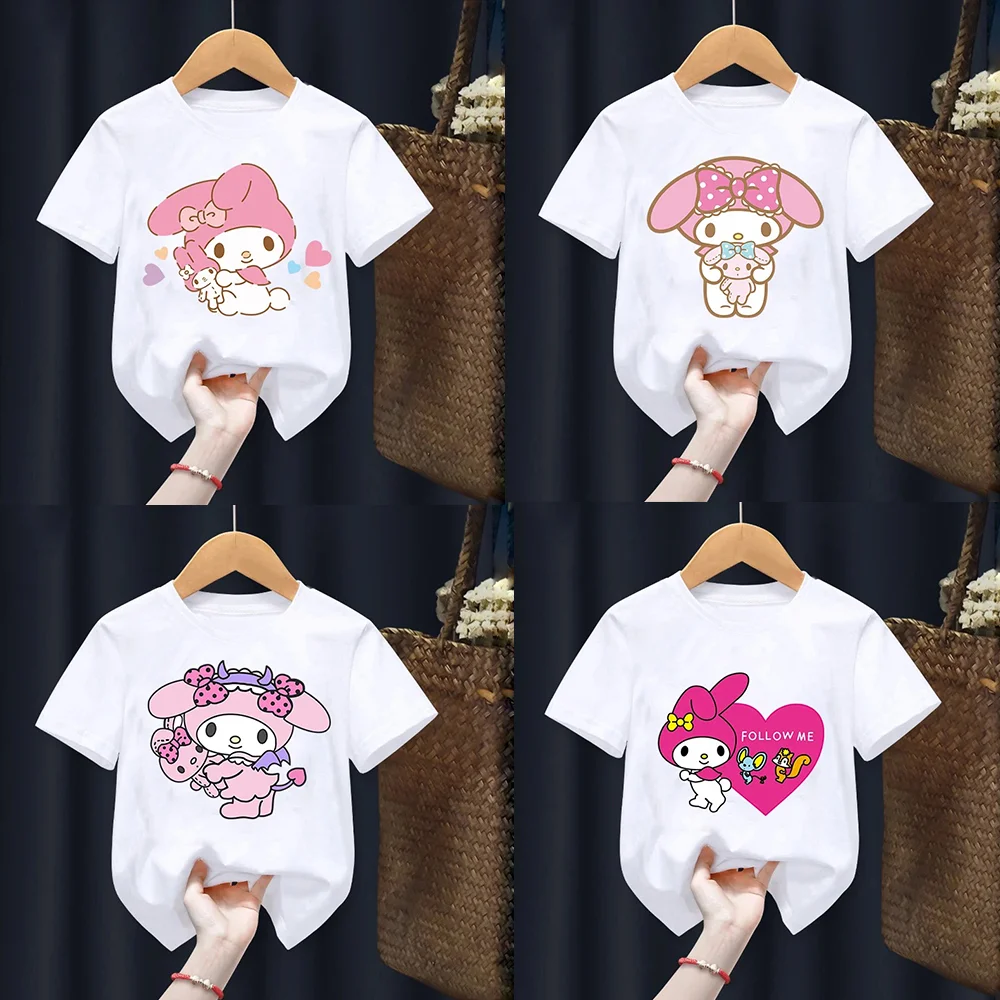 T-shirt My Melody pour femmes et enfants, Kawaii, Y2k, Top Girls, Respzed, Harajuku Tees, Sanurgente, Hommes, Enfants, Tenues assorties pour la famille