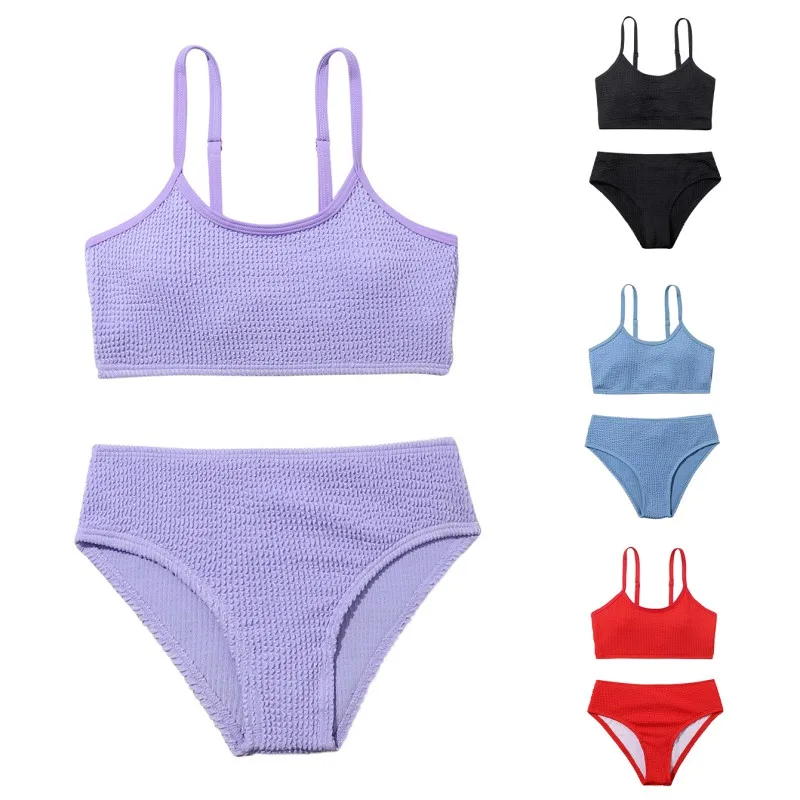 Maillot de bain d'été solide pour bébé fille, sans coussretours de poitrine, ensemble bikini en coton pour enfants, apprendre à nager, vêtements pour bébé de 1 à 6 ans