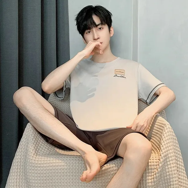 Cotton Plus Size Men Pajamas Set Youth Sleepwear Loungewear Cartoon Bear Nightwear Letters Striped Homewear Two Piece Set – Image 4