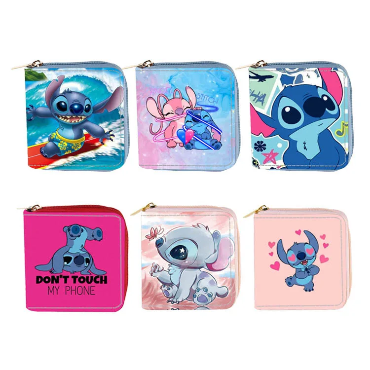Disney Anime Lilo & Stitch dessin animé porte-monnaie joli portefeuille dessin animé pu fille garçon carte gchildren pochette cadeaux d'anniversaire pour enfants