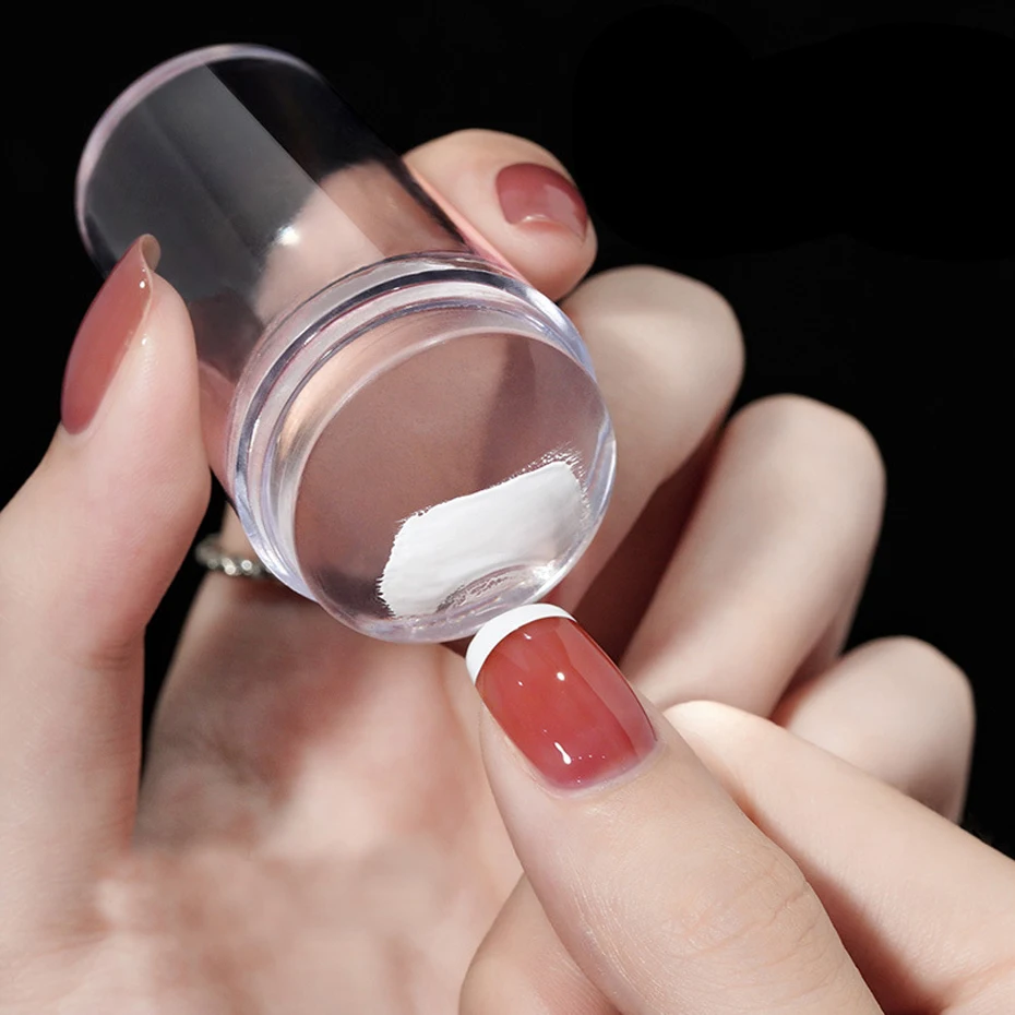 Kit d'estampage d'art d'ongle de silicone transparent, conception française pour la plaque de manucure, sceau de vernis, tampon à deux côtés, grattoir, outil, 1pc