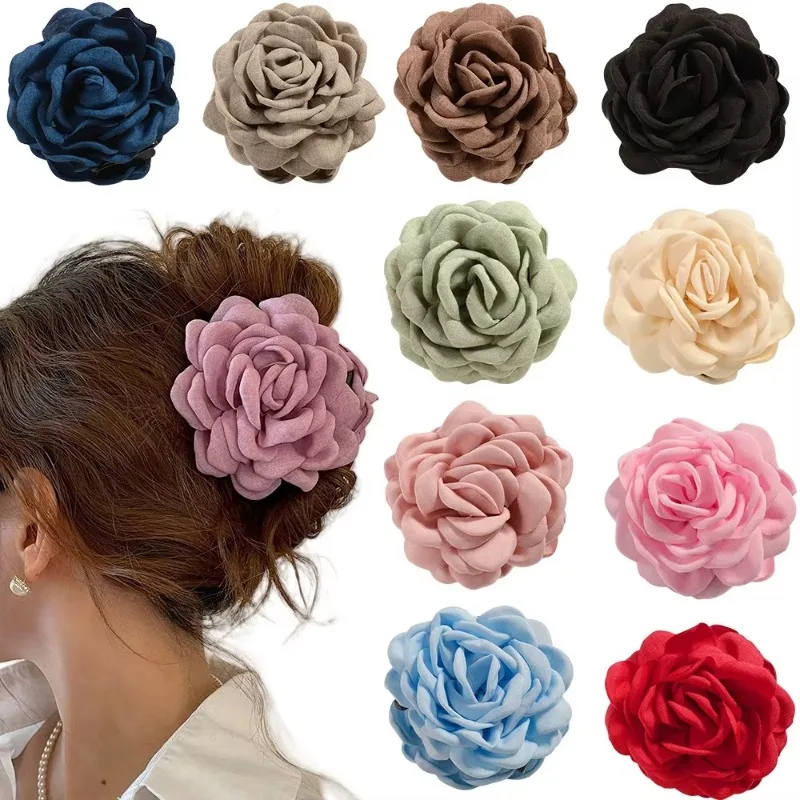 Pinces à cheveux en tissu de coton pour femmes, 16 couleurs, taille moyenne, fleur de Rose, pince à cheveux coréenne, pince requin, accessoires pour cheveux, 2024