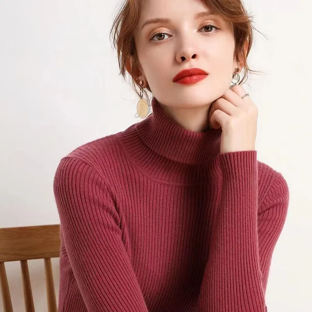 Pull à col roulé femmes automne hiver hauts coréen mince femmes Pull Pull tricoté Pull Femme – Image 2