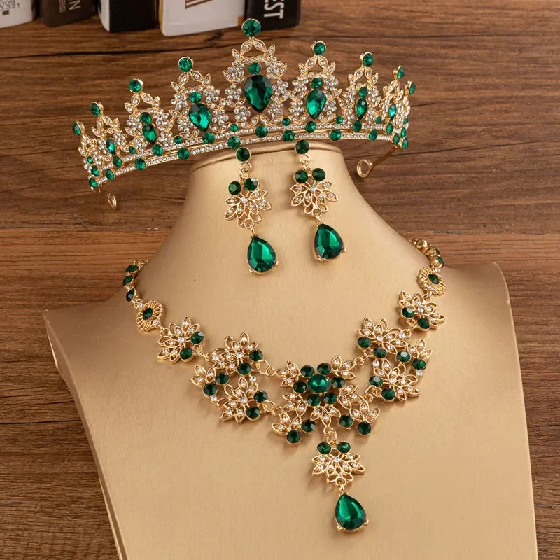 Diadèmes en cristal pour femmes, couronnes de mariée, bijoux de mariage, couronne en biscuits, collier de couronne, boucle d'oreille, accessoires de mode, coiffure diadème