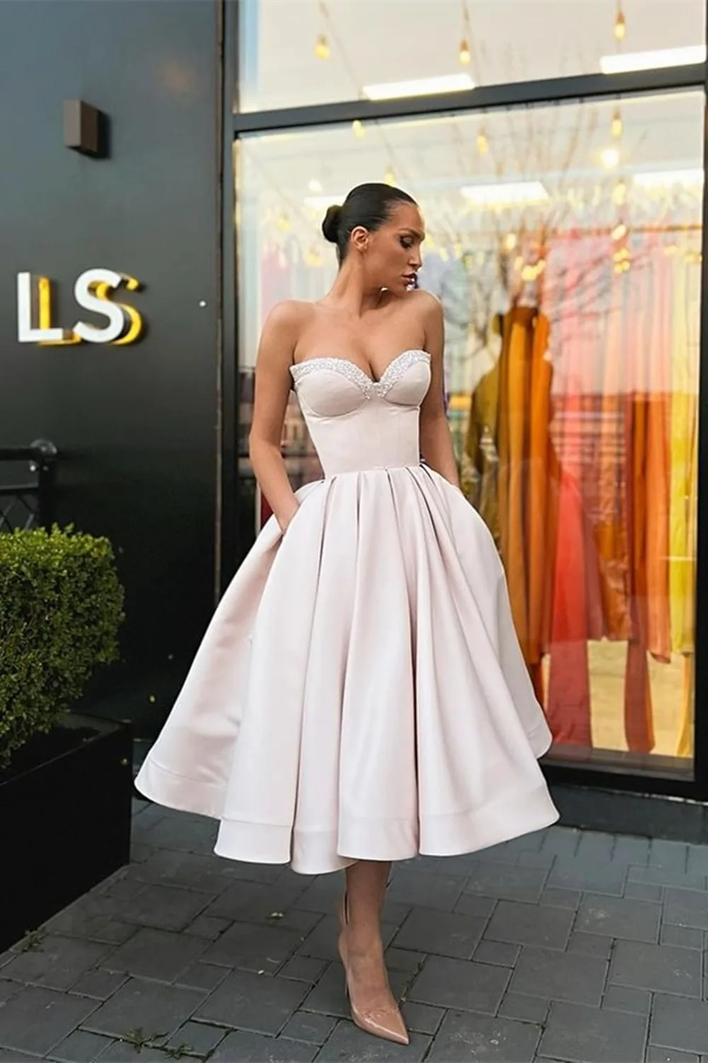 Robe de Soirée Formelle avec Perles et Poches, Zone de Cocktail Courte, Nouvelle Collection 2023