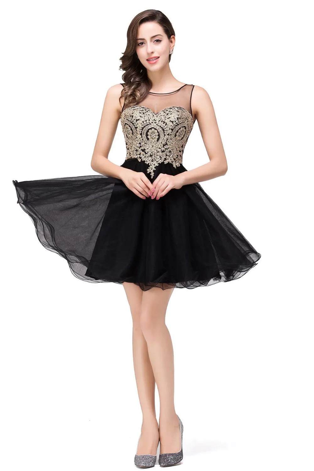 Robe de soirée dos nu à col en V A-Line pour femmes, appliques dorées, robes de Rhcourtes sexy, quelles que soient les zones élégantes, robes d'été