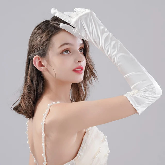 Gants de mariée courts et longs blancs pour femmes, accessoires de mariage élégants, fête de date, été – Image 3