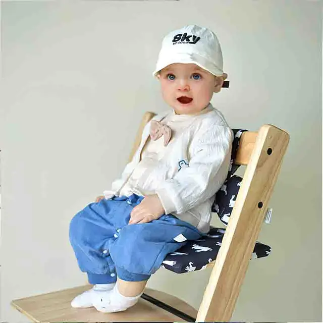 Coussin d'accessoires de chaise de salle à manger pour enfants, coussin de chaise à pieds hauts pour bébé, coussin de tabouret à pieds hauts antidérapant en pur coton pour bébé – Image 3