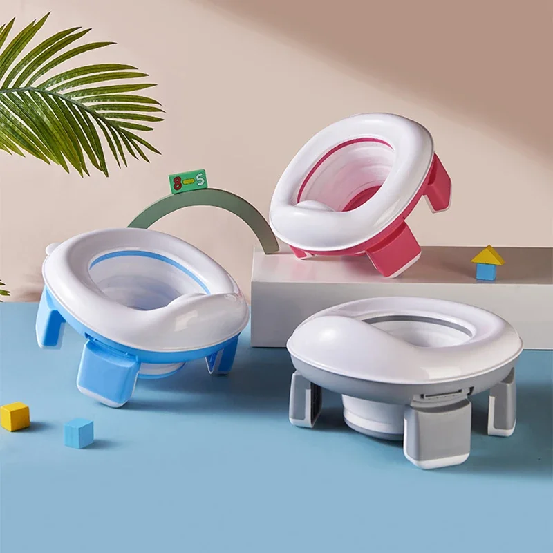 Siège de toilette de voyage 3 en 1, Pot pliable bleu pour enfants avec sacs, Pot pour bébé, siège d'entraînement Portable en Silicone pour bébé