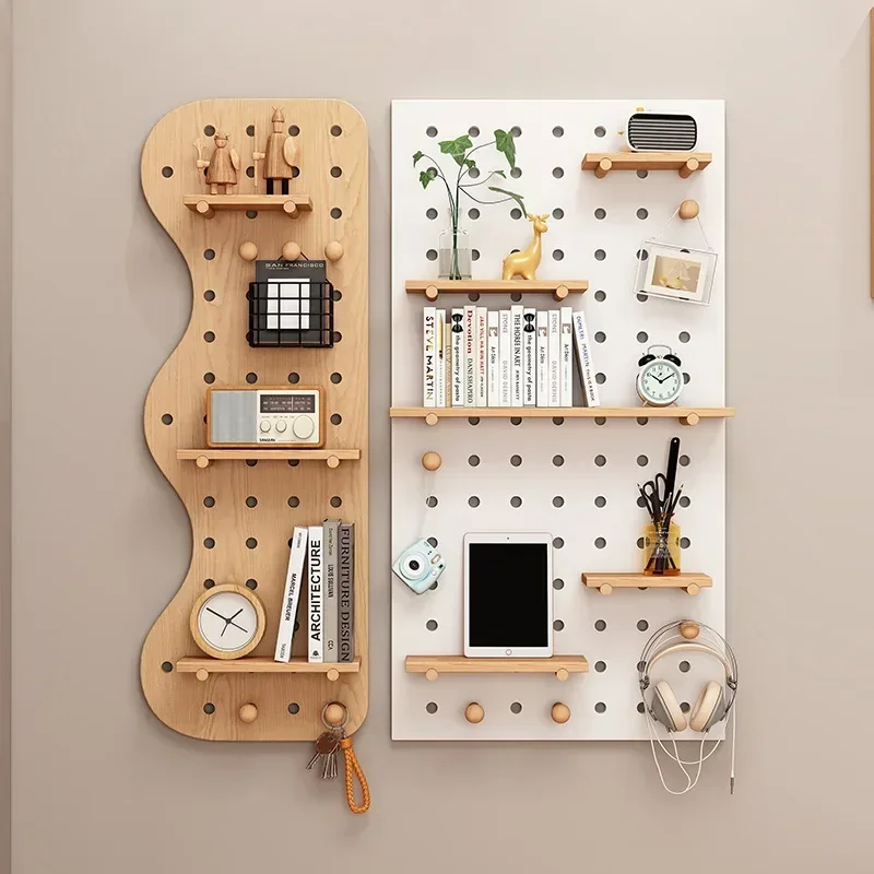 Solid Wood Perforated Panel Wall Mounted Shelf,Wall Mounted Hanging Panels,Entrance Foyer Partitions,Storage Racks,Display Racks