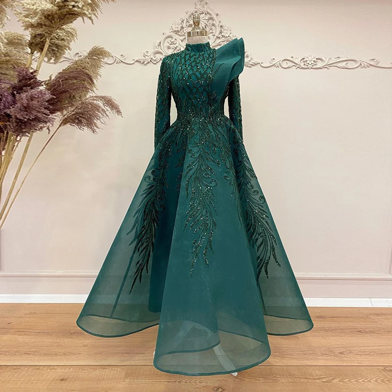 Robe de soirée musulmane de dubaï, manches longues, luxe, célébrité, élégante, robes d'occasion formelles, longueur cheville, avec des Appliques en dentelle, robe de soirée