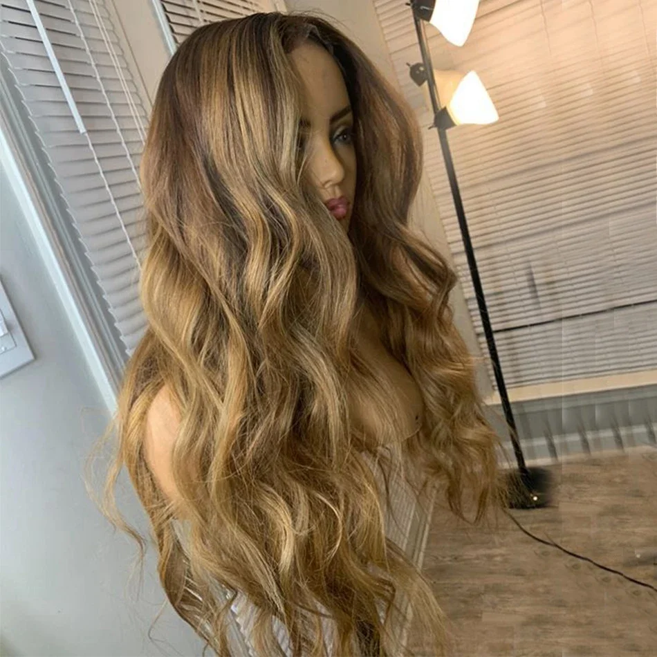 Ombre Blonde  Wave 30inch 5x5 Silk Base Glueless Soft Jewish Human Hair Wig With Baby Hair HD Lace European Hair Preplucked