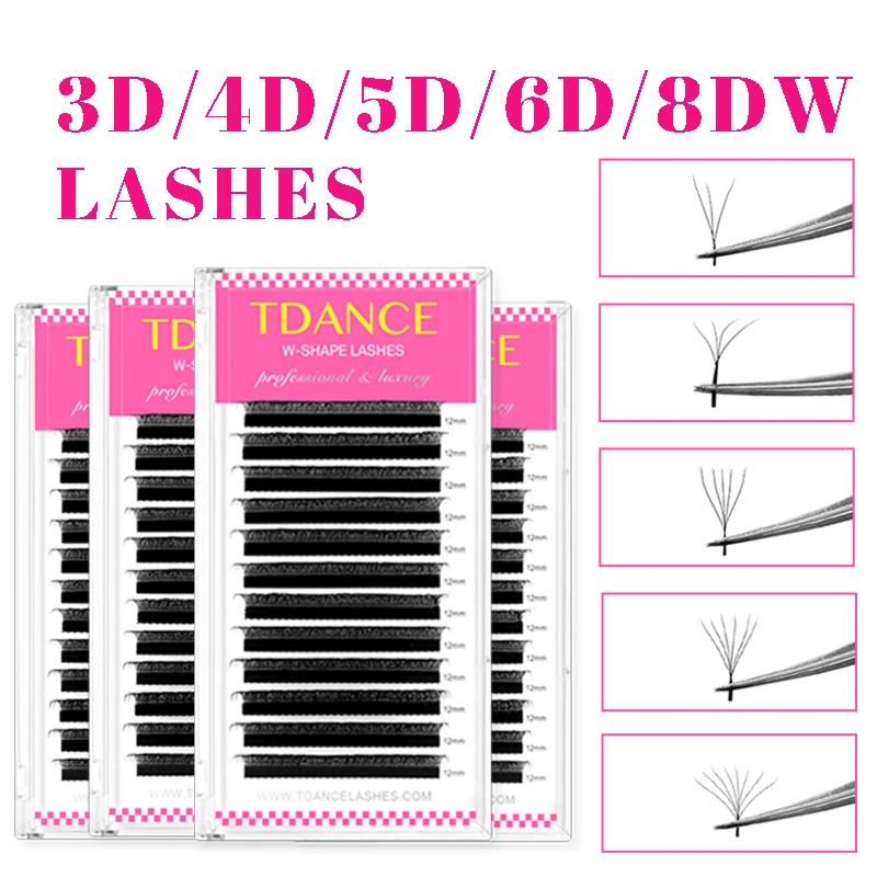 TDANCE 3D 4D 5D 6D ventilateurs préfabriqués Extension de cils W Style Faux vison naturel doux floraison cils floraison automatique Volume cils