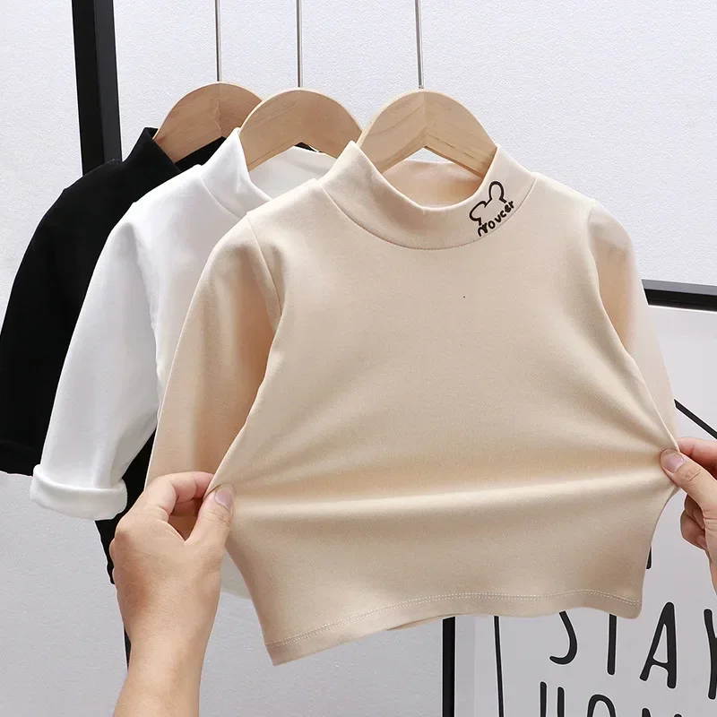 Économie à col roulé pour enfants, manches longues, chaud, sourire, chemises à fond, monochromatique, enfants, garçons, filles, automne, hiver