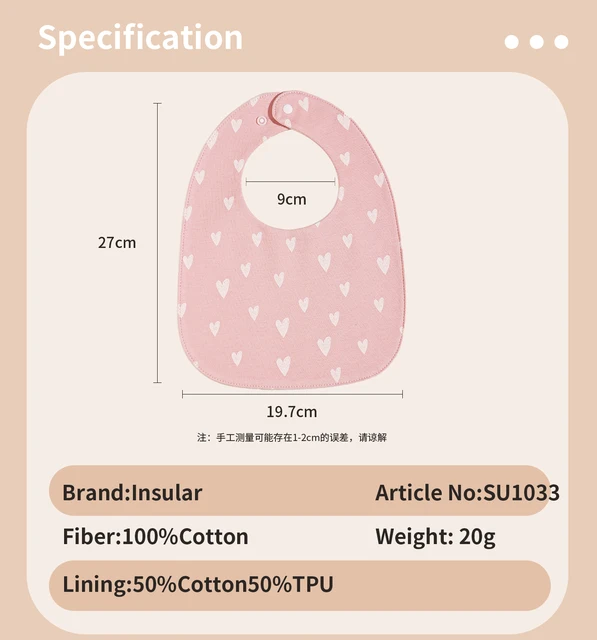 Bavoirs INSULAR pour bébé, serviette de salive douce en coton pour nouveau-né, tissu d'alimentation pour nourrissons, mousseline imprimée, Pinny imperméable en forme de U, 3 couches – Image 6