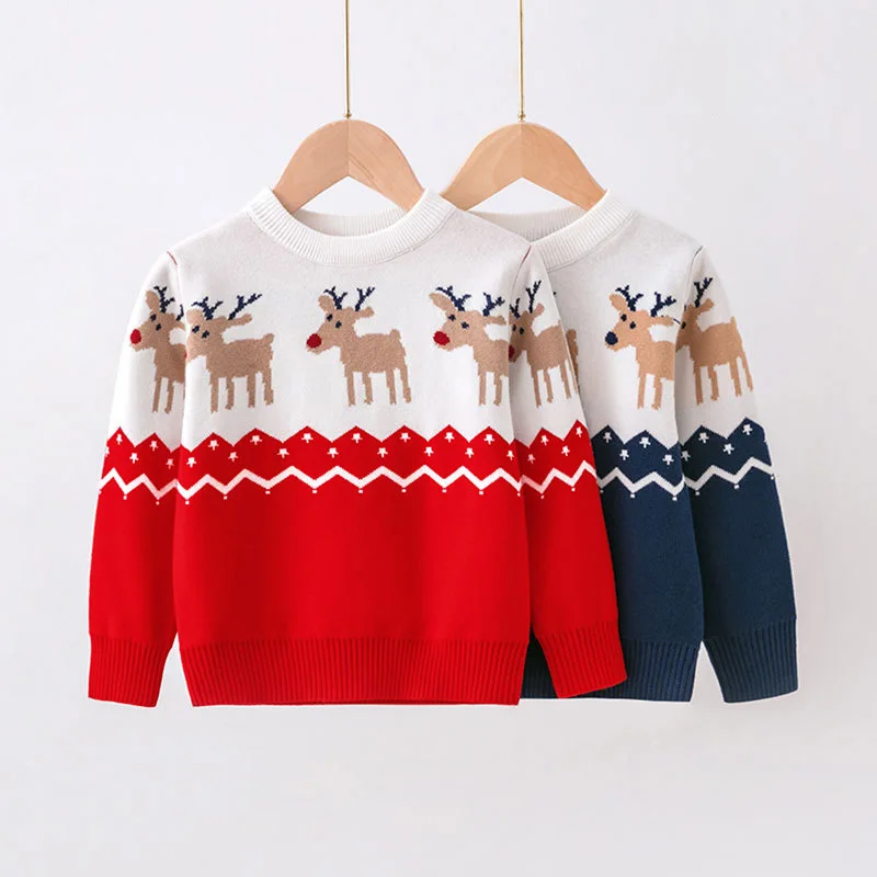 Noël garçons filles chandails automne hiver enfants dessin animé cerf tricoté pull pulls vêtements d'extérieur chauds enfants vêtements de sport