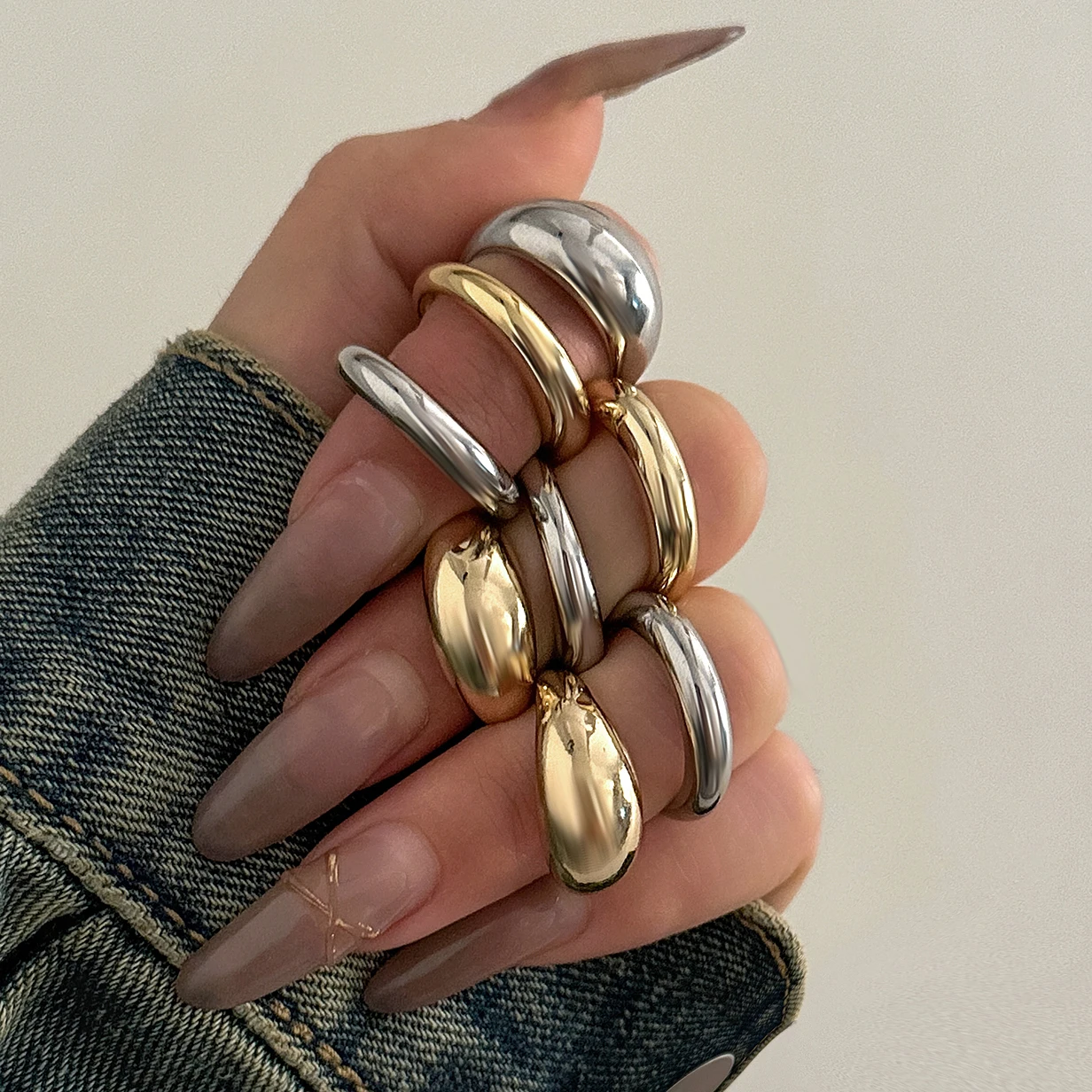 8 pièces/ensemble créatif lisse goutte d'eau anneaux pour femmes Vintage géométrique réglable doigt ouvert anneau à ongles Couple mer accessoires