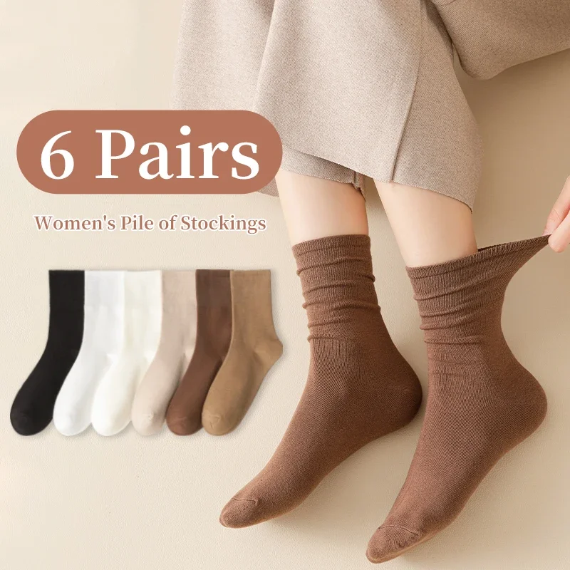 6 paires de chaussettes mi-tube simples et confortables pour femmes, couleurs unies, couleur dégradée kaki, printemps ou été