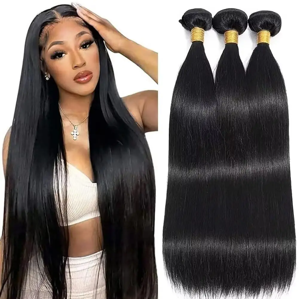 30Inch Long Thick Indian Raw Virgin Bone Straight Human Hair Bundles 3/4 Pieces Natural Black Women Weave 12A Bundles Extensions