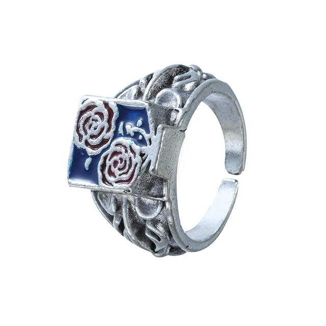 Bague en émail pour femmes et hommes, Anime attaque sur Titan, ailes de la liberté, drapeau épée Rose, bagues en métal pour Fans, bijoux de fête Cosplay – Image 5