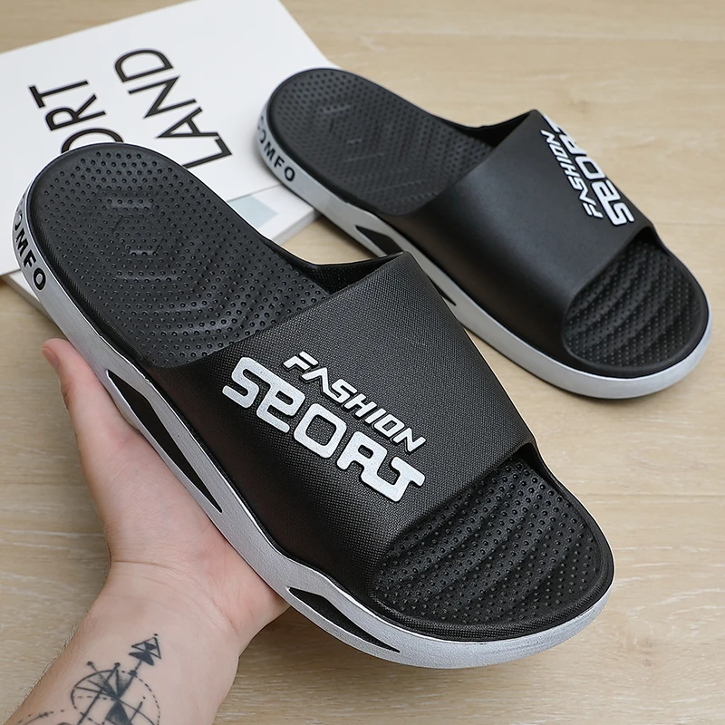 Pantoufles d'été de grande taille pour hommes, diapositives de Style Sport, semelle épaisse antidérapante, respirantes, à la mode, sandales de loisirs de plage à enfiler