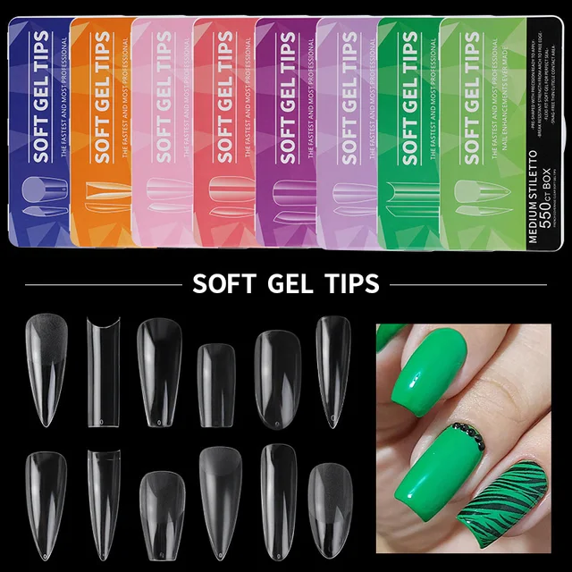 PINPAI – faux ongles longs en acrylique transparent, Capsules d'amande, cercueil français, demi-couverture complète, pointes artificielles en Gel doux