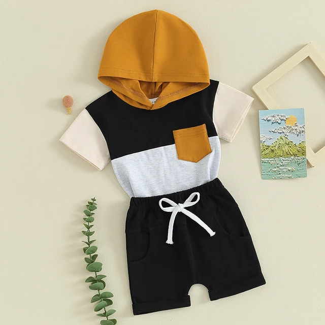 Tenues d'été pour garçons, 2 pièces, t-shirt à capuche à manches courtes et short à taille élastique, ensemble de vêtements pour tout-petits – Image 4