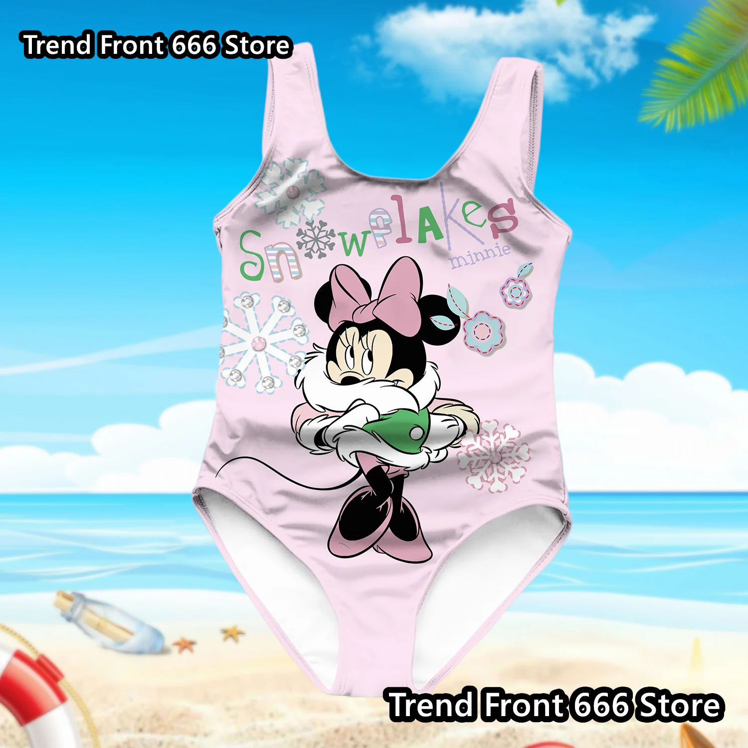 TureMouse-Maillot de bain une pièce pour fille, vêtements de plage pour enfants, dessin animé Minnie, été