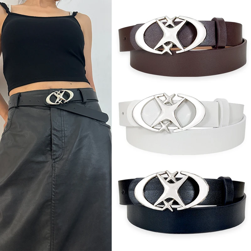 Desinger ceintures pour femmes Y2K Punk croix Strar boucle noir gothique Pu cuir jean pantalon ceinture filles et garçons ceinture