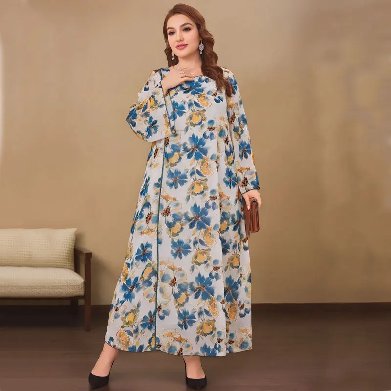 Eid Abaya élégant fleurs colorées Robe imprimée femmes musulmanes glands col en v Jalabiya diamants Jilbab Robe ample arabie caftan