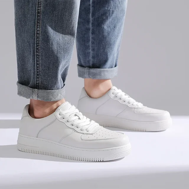 Marron hommes baskets femmes chaussures confortable en cuir véritable blanc respirant semelle épaisse porter tendance chaussures décontractées Zapatillas Hombre – Image 3