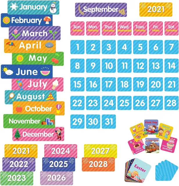 Large 44 Pockets Calendar Pocket Chart for Classroom Monthly Calendar and Weather Pocket Chart for Kids Learning for Home School – Image 4