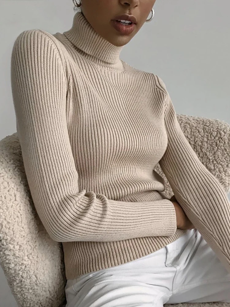 Pull à col roulé pour femme, tricoté, doux, en cachemire, basique, doux, automne hiver 2024