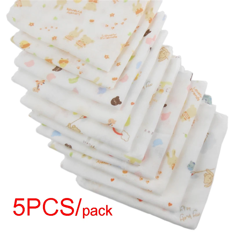 5 pièces Pack 31*31 cm 100% coton gaze dessin animé nouveau-né infantile bébé visage main serviette de bain bavoirs alimentation mouchoir serviettes carrées