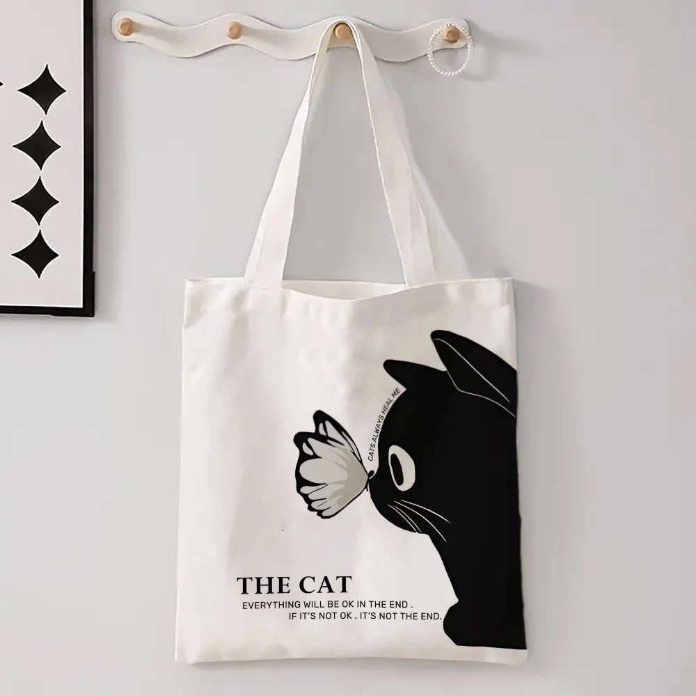 Kawaii Chic dessin animé animaux chat grande capacité toile sac fourre-tout papillon, Panda élégant sac à bandoulière pour les femmes