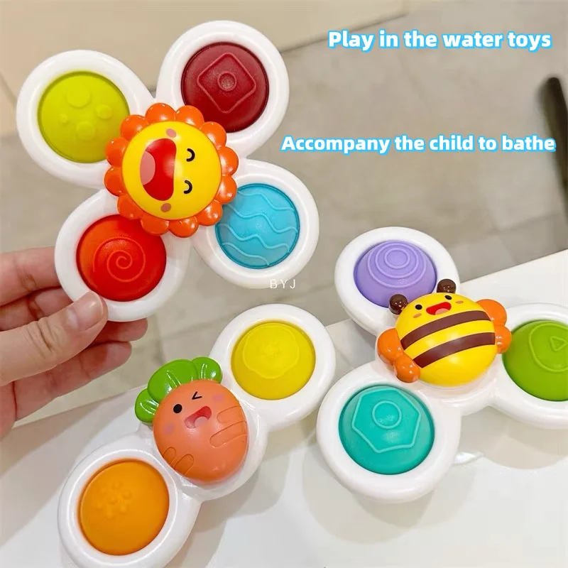 3 pièces nouveauté Fidget ventouse Spinner jouet pour bébé dessin animé insecte rotatif hochet éducatif bébé jeux jouets de bain pour enfants