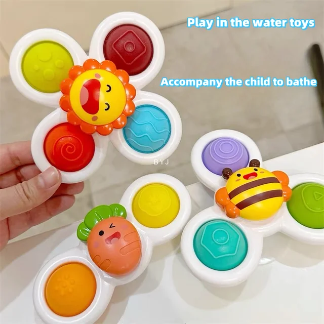 3 pièces nouveauté Fidget ventouse Spinner jouet pour bébé dessin animé insecte rotatif hochet éducatif bébé jeux jouets de bain pour enfants