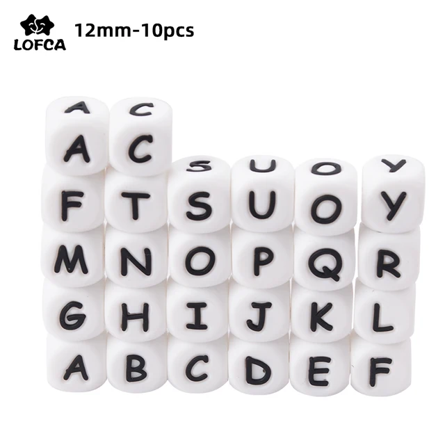 LOFCA 10 pièces 12MM lettres en Silicone perles bijoux à bricoler soi-même accessoires pour fabriquer des Bracelets perles de l'alphabet anglais sans BPA qualité alimentaire