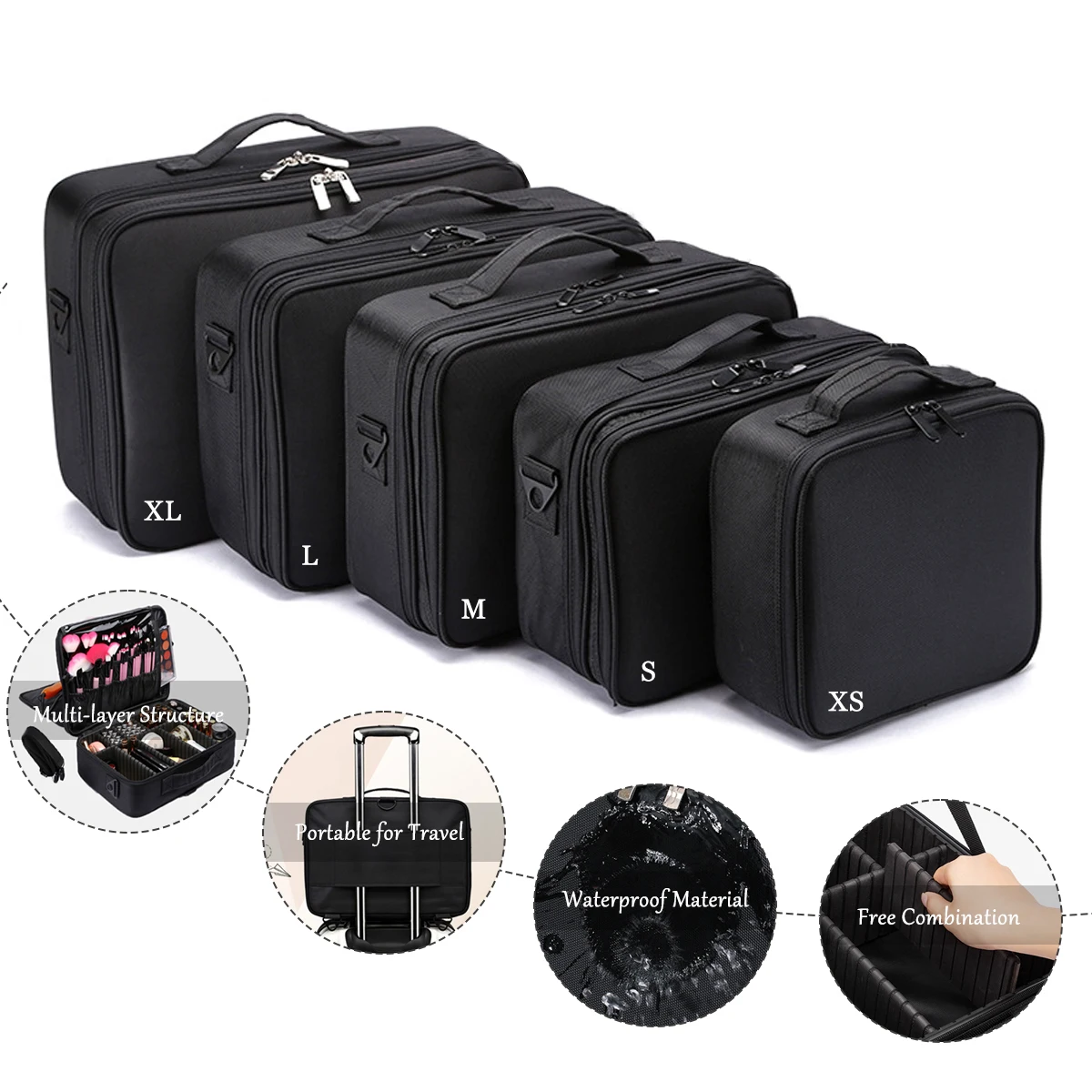 Grande trousse à cosmétiques à trois couches, boîte à outils de maquillage de manucure en tissu Oxford imperméable, boîte de rangement de sous-vêtements de voyage
