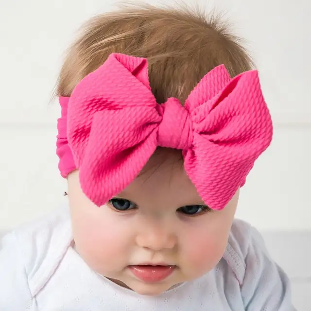 Bandeau à nœud supérieur solide pour bébés filles, bandes de cheveux élastiques en Nylon, Turban fait à la main pour nouveau-né, accessoires – Image 5