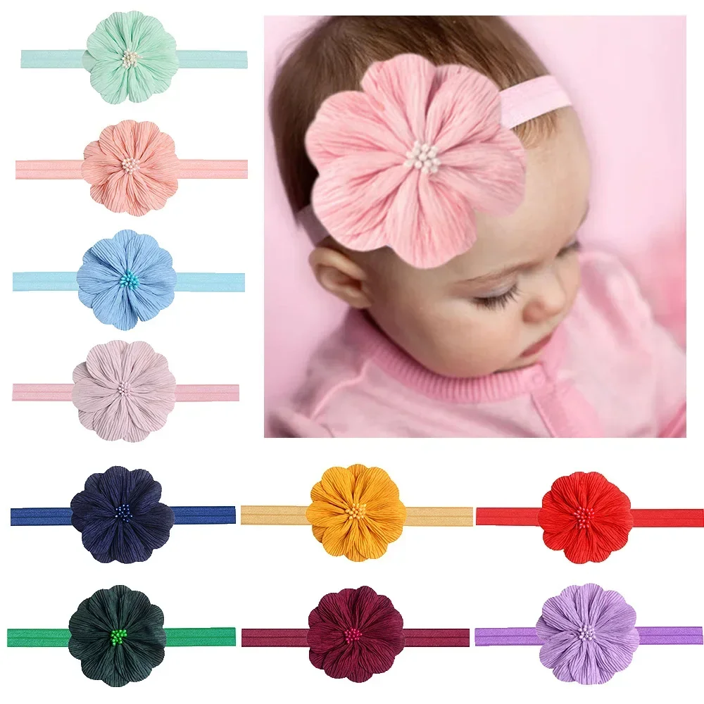 Bandeau élastique à fleurs pour bébé de 0 à 2 ans, 1 pièce, fait à la main, couleur unie, perle, Double couche, accessoires pour cheveux, cadeaux