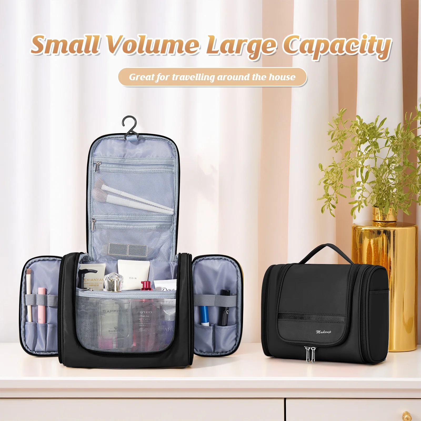 Haute qualité femmes Neceser salle de bain crochet lavage pochette sac de rangement, voyage maquillage sac étanche articles de toilette organisateur, sac cosmétique