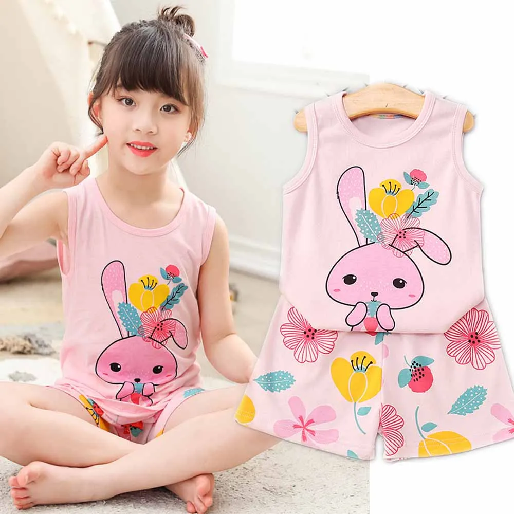 Été bébé lapin gilet vêtements ensemble vêtements de nuit pour enfants enfant Pyjamas ensembles pour 1-10 ans filles Pyjamas Pijamas enfants porter