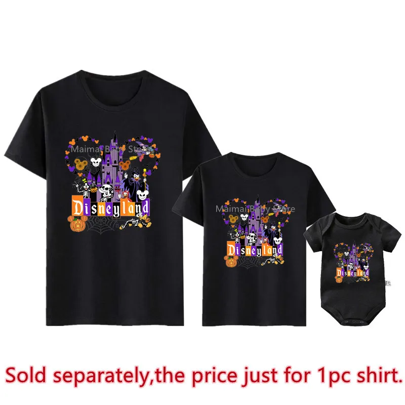 Disney-Tenues assorties pour la famille d'Halloween Disneyland, château de tête de soupière drôle, papa, colonne vertébrale, chemises pour enfants, look, vêtements de voyage, nouveau